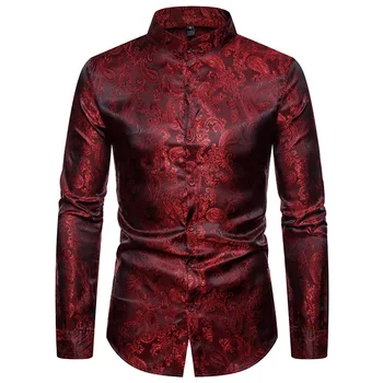 

Men's Floral Black Dress Shirts Stylish New Long Sleeve Steampunk Shirt Men Party Club Bar Social Shirt Male Chemise Homme