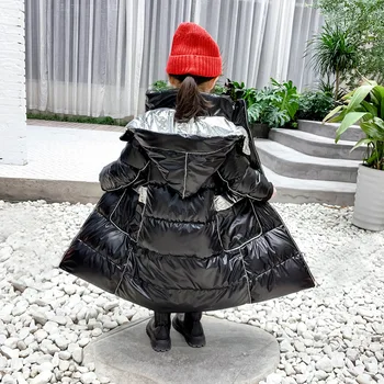 

110-160 Cm Winter Girls Boys Cool X-Long Down Coat Baby Kids Children Thick Warm Hooded Jacket Outerwear Two Colors