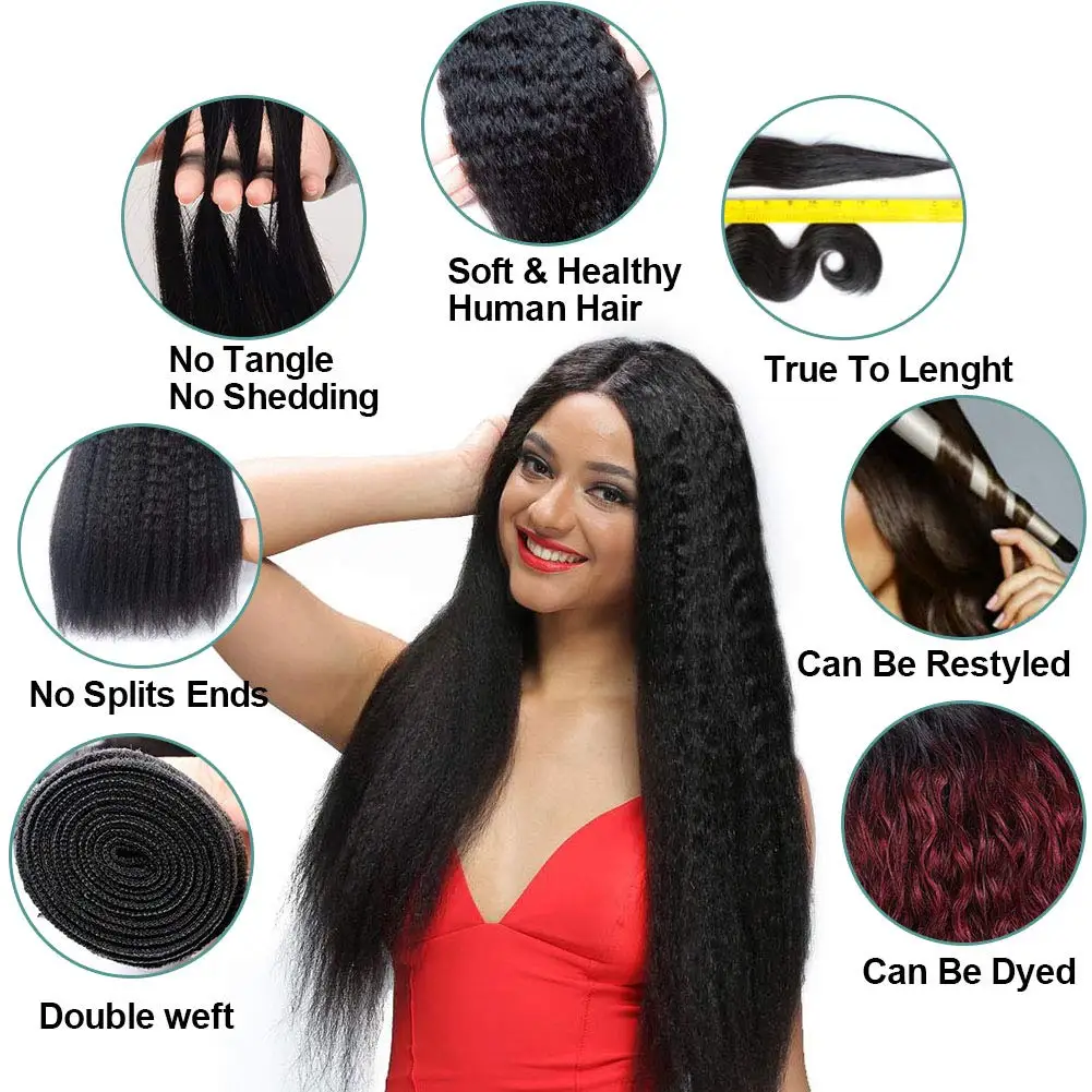 Pacotes de Cabelo Super Idol Brasileiro Kinky Straigt 100% Remy Tecer Cabelo Humano Pacotes Comprimento Longo Cor Natural 3 Extensões 4 Pacotes com 3/4