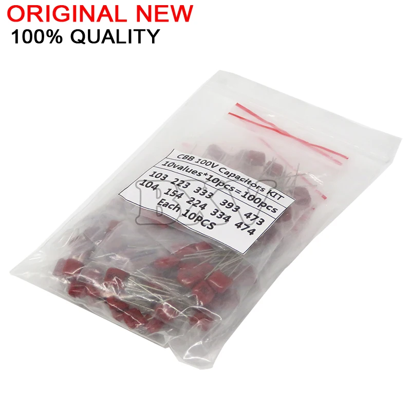 

100PCS=10Value*10PCS Metallized Polyester Film Capacitors CBB Assortment Kit 100V 10nF ~ 470nF