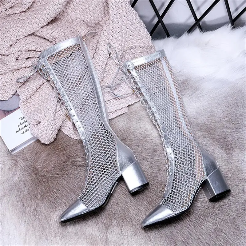 Zapatos De Mujer; коллекция года; Лидер продаж; сезон весна-лето; женские высокие сетчатые ботинки на шнуровке с перекрестной шнуровкой; женская обувь; Botas Largas Dama - Цвет: 3.5cm