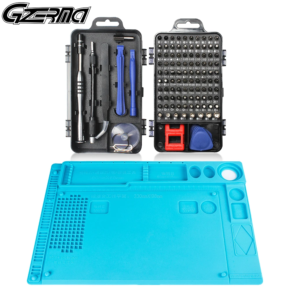 GZERMA-Juego de destornilladores de precisión 116 en 1, con almohadilla de aislamiento de reparación, Kit de herramientas profesionales de reparación de teléfono para iPhone, Xiaomi y portátil