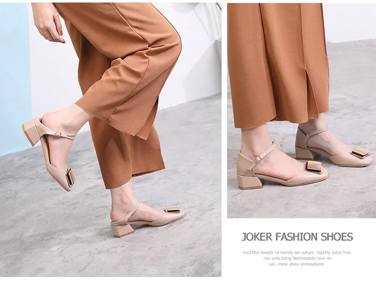 A- line with Square Buckle Shoes New Style Autumn Korean-style Versatile Chunky-Heel Square Head Hallow Large Size WOMEN'S