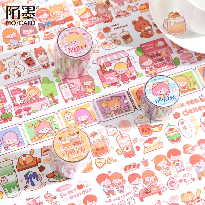 I love молоко чай Washi лента милая девушка питомец клейкая DIY Скрапбукинг стикер