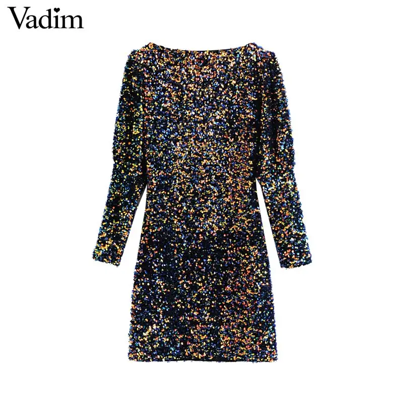 Vadim женские стильные красочные блестками мини-платье три четверти рукав эластичный вечерние Клубные тонкий облегающее платье vestidos QD014