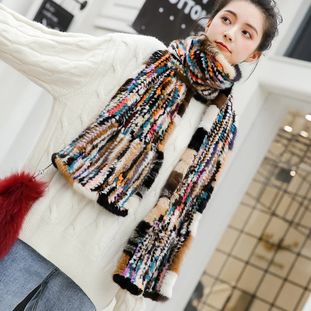 Top Quality Best Sell Winter New Arrival SJ008 Luxury Girl's Real Mink Fur Scarf