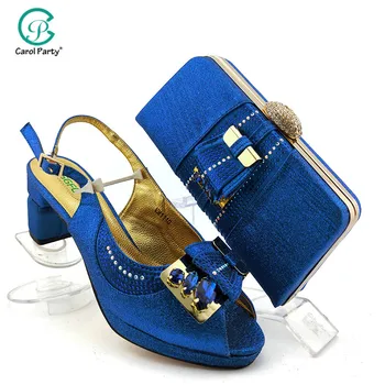 

Latest royal blue Shoes and Bags Set Italian Women Shoes and Matching Bags with Ctystal Mature Style African Lady Shoes and Bag