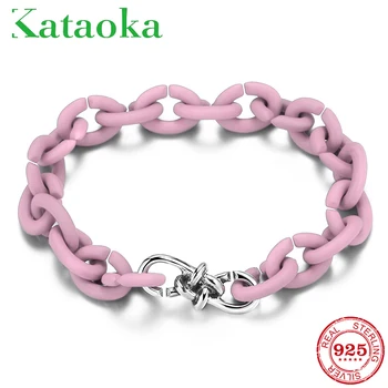 

Fashion Men's Pink Rubber Link Chain Bracelets Women Jewelry High Quality Metal Beads Charm Fashion Jewelry