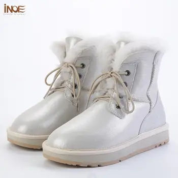 

INOE Fashion Sheepskin Leather Natural Fur Lined Winter Boots for Women Short Snow Boots Waterproof Ankle Winter Shoes White