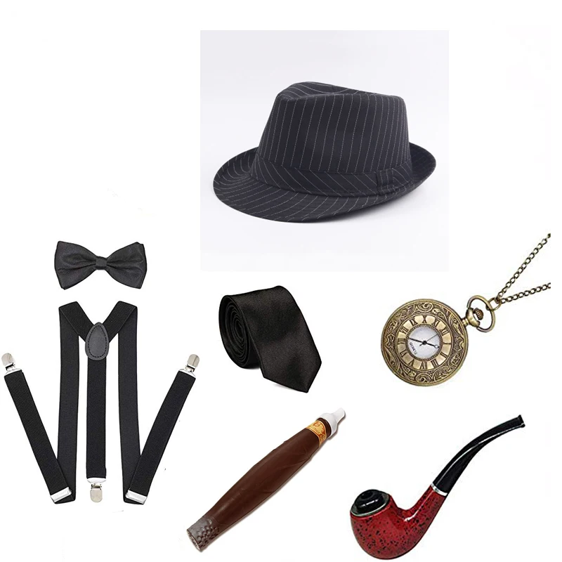 20s 30s ретро вечерние 1920S мужские аксессуары Great Gatsby набор ревущий Гангстерский костюм трубы винтажные карманные часы сигары - Цвет: Золотой