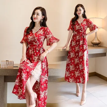 

Flower Dress Summer Ladies Gypsy dress Casual Women 2020 Spring New Boho Dress Vintage Bohemian Maxi Plus Size M-2XL