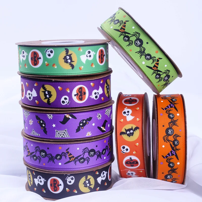 Halloween printing ribbon manual diy material holiday gift packing box, ribbon bow