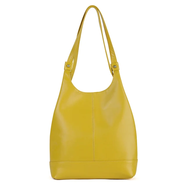 JOGUJOS Simple Genuine Leather Tote Bag Women Soft Cowhide First Layer Luxury Handbag Female Travel Shopper Natural Leather Bags yellow