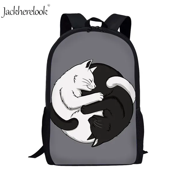 Jackhereook Черный Инь Ян кошки школьные рюкзаки для девочек милый детский рюкзак для котенка для мальчиков книжные сумки для начальной школы Студенческая сумка детские подарки - Цвет: HK866C