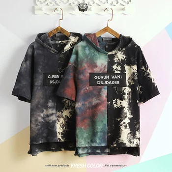 

Loose Fit hooded t-shirt men New Men's T-shirt Print Cotton Summer Short Sleeve O-Neck Tees Male Fashion Shirt
