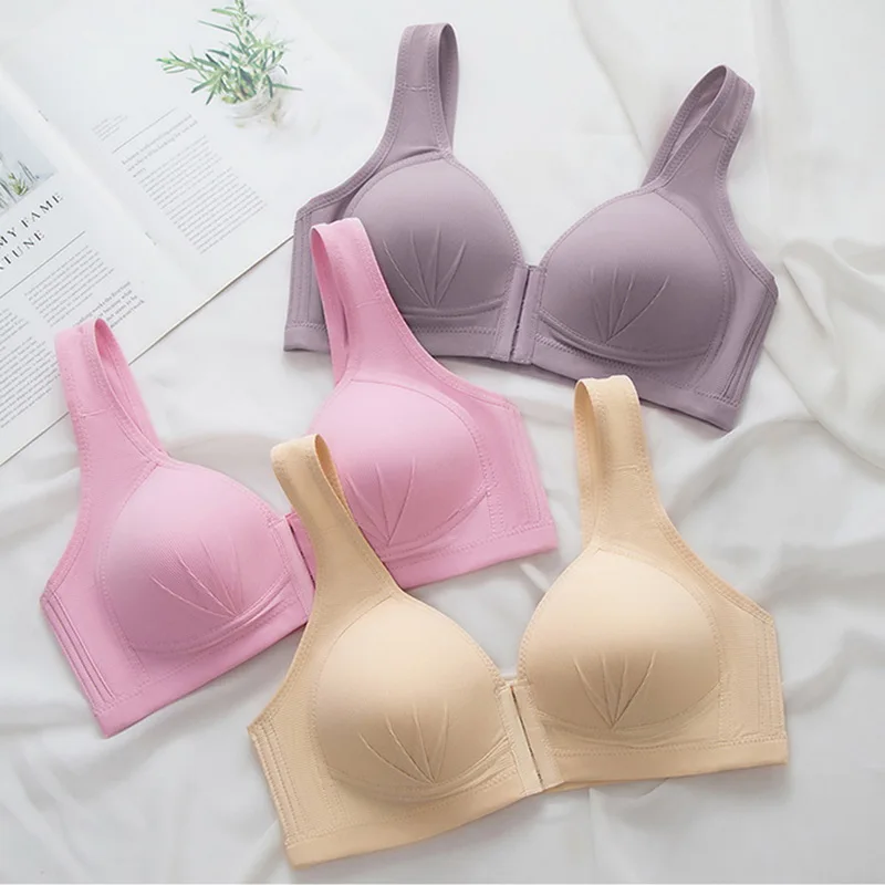Women Plus Size Bra Sexy Bralette Crop Top Underwear Lingerie Brassiere Push Up Bras Wireless Gather Bras Front Buckle Anti-Sag