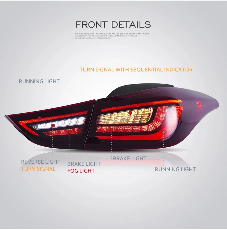 4 шт. светодиодный задний фонарь для Hyundai Elantra 2012 2013 2014 2015 2016 2017 с сигнальным
