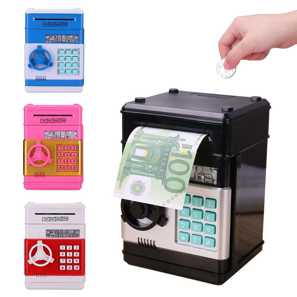electronic piggy bank atm mini password money box safety chewing cash coins saving box automatic deposit banknote kids gift