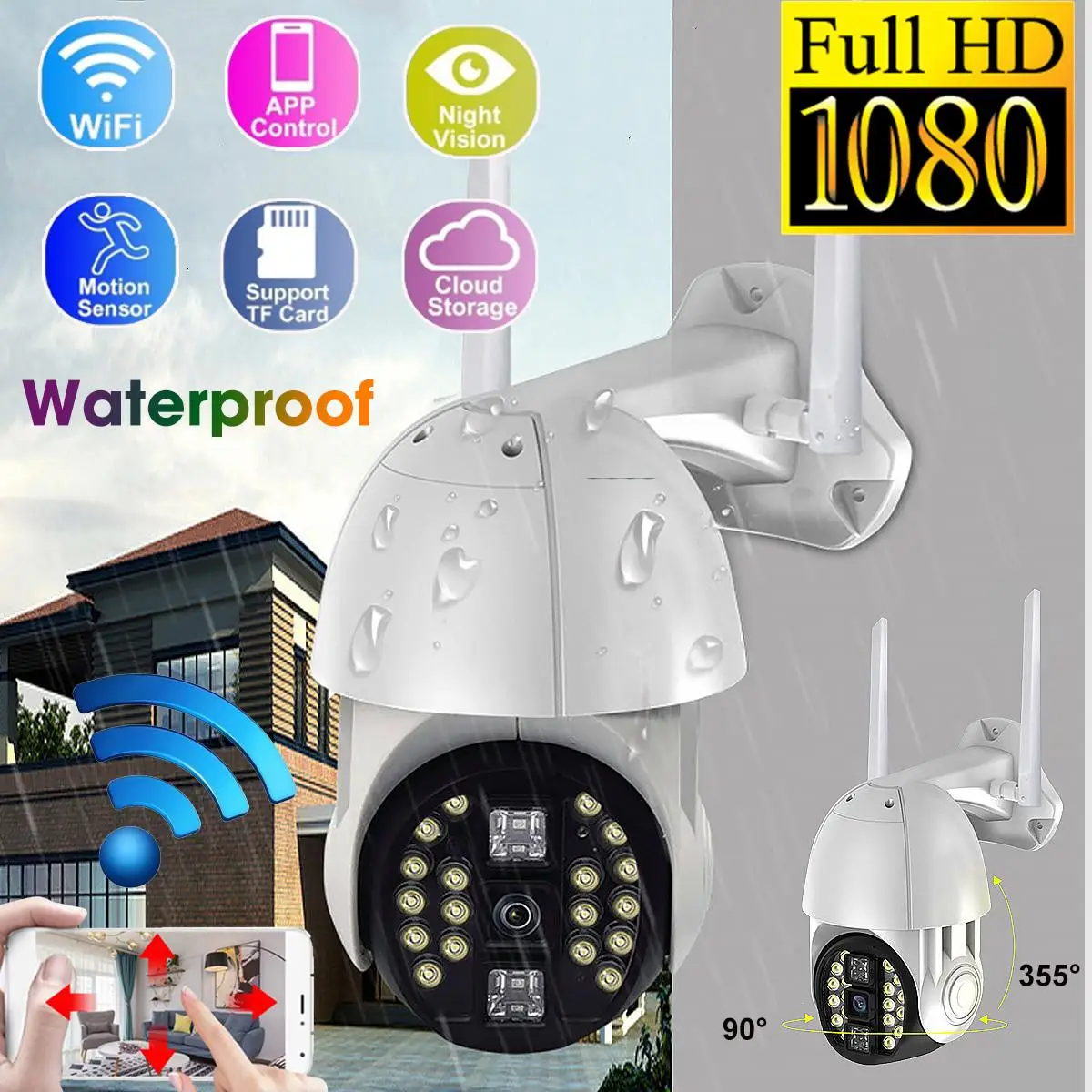

New 1080P PTZ IP Camera Outdoor Dome Wireless Wifi Security Camera IR Night Vision 20PCS Light Network CCTV Surveillance