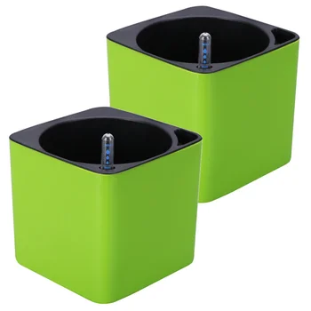 

4 Pcs in 1 Set Plastic Lazy Flower Pot Double Layer Square Tray Box Planter Self Watering Flowerpot Large Capacity Water Plantin