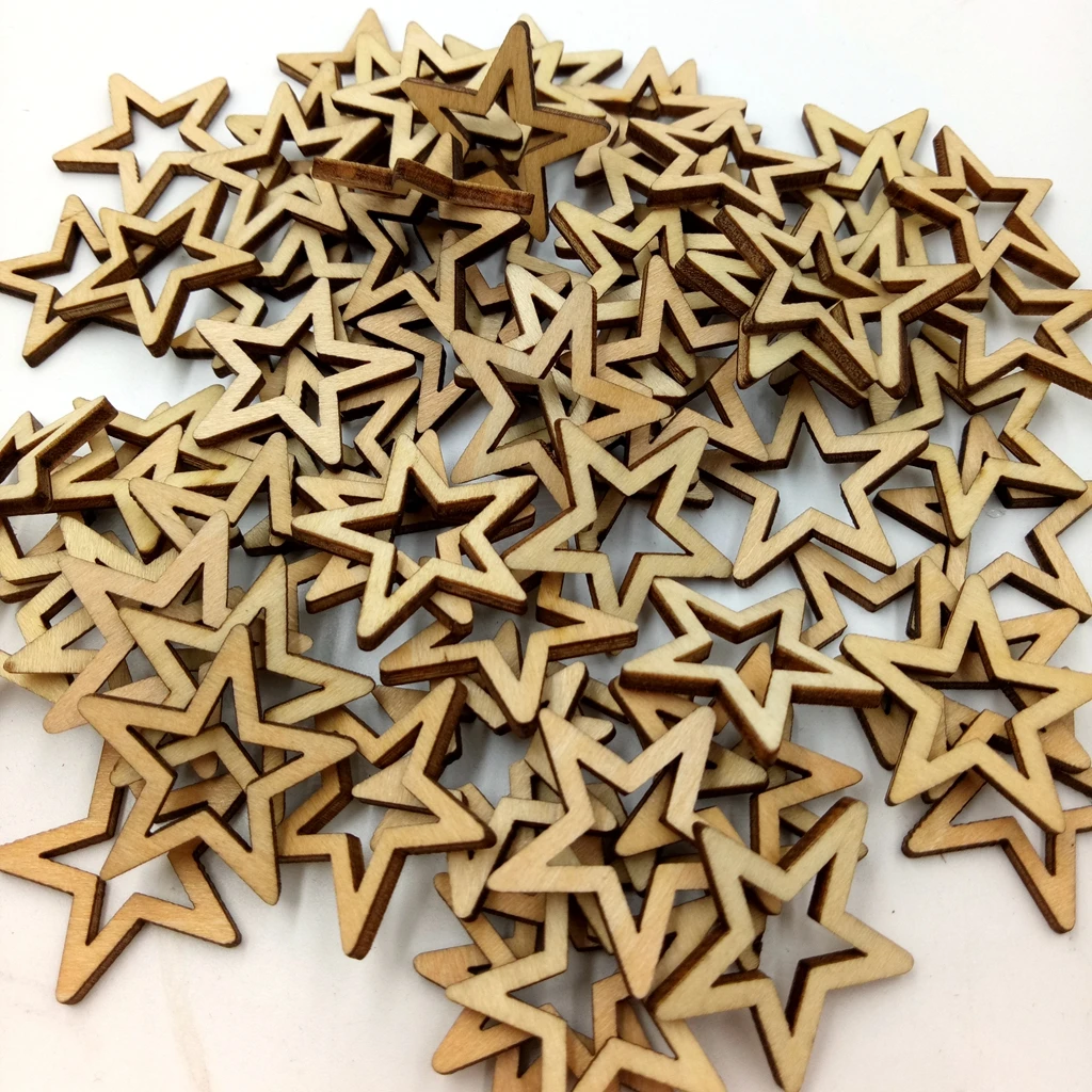 25 Piece 50mm Unfinished Hollow Wooden Shape Star Embellishments for Scrapbooking Crafts