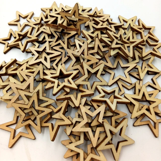 100pcs 10mm Wooden Stars Slices, Wooden Star Embellishments Wooden Star  Shape Tags for Wedding Party DIY Crafts Table Decoration - AliExpress