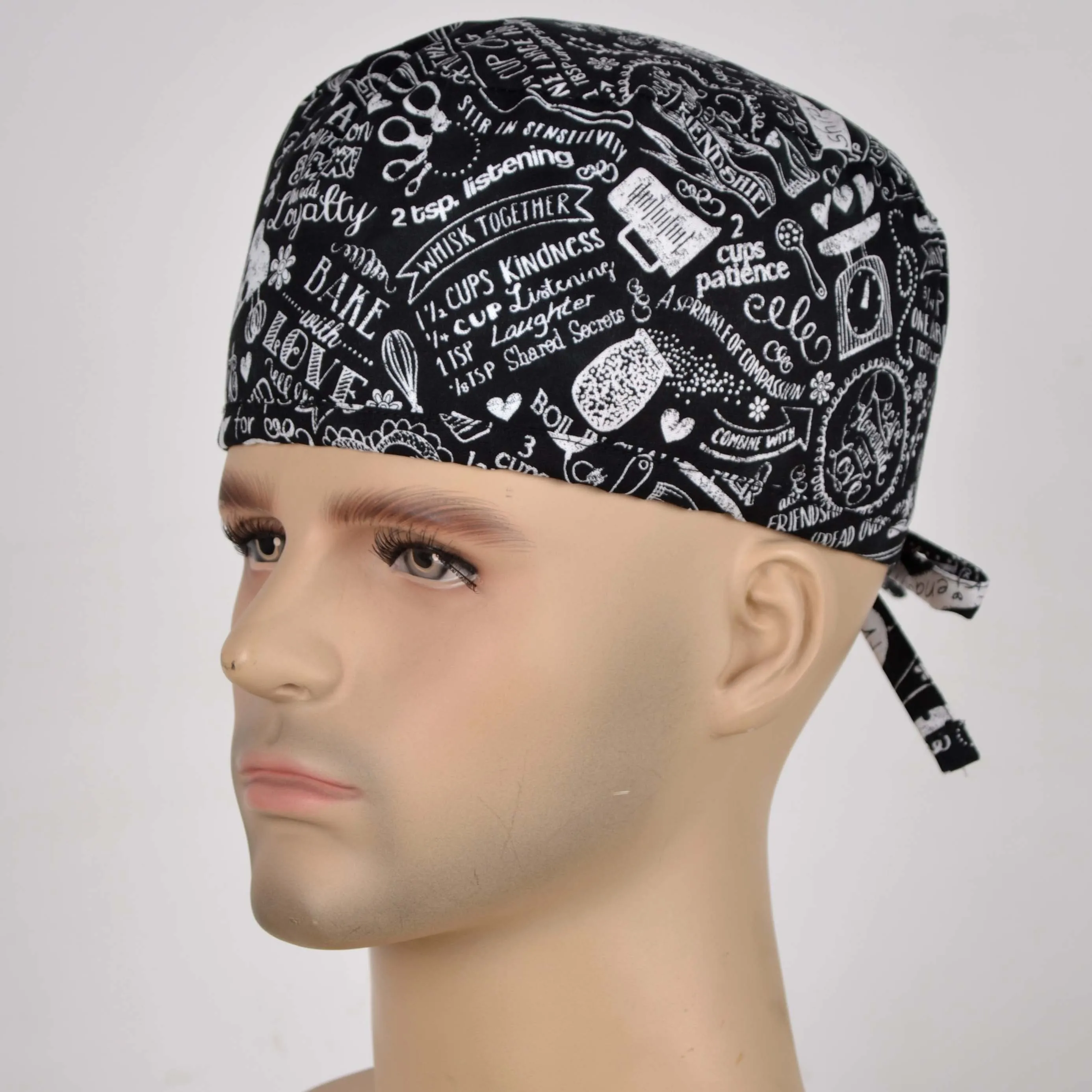 

Men print scrub cap in 100% with tie back band for most of the men head