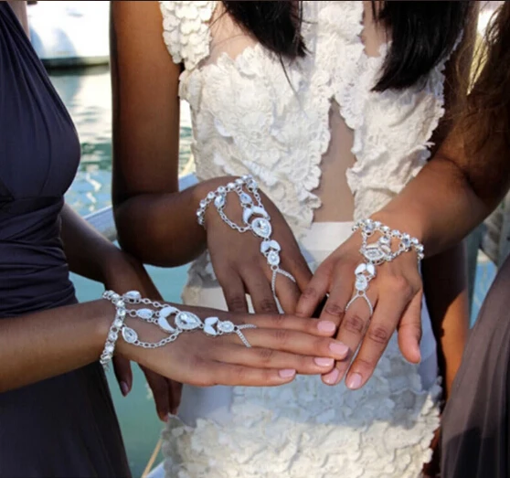 Свадебные хрустальные стразы, рабский браслет, браслет на запястье, Браслет-манжета и браслеты на запястье, женские вечерние ювелирные изделия с подвесками