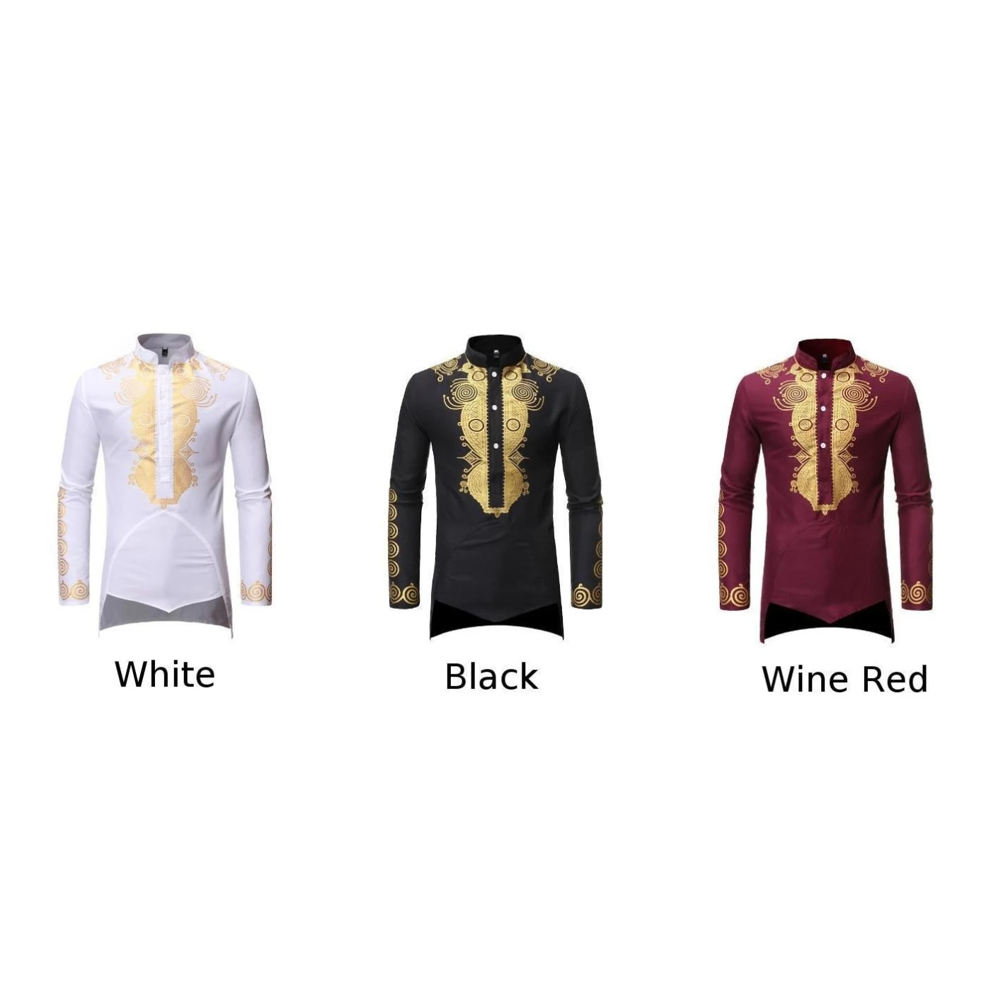 New Casual Shirt Vintage Standing Collar Men Tops Long Sleeve African Tribal Print Hippie Comfortable Male Tops