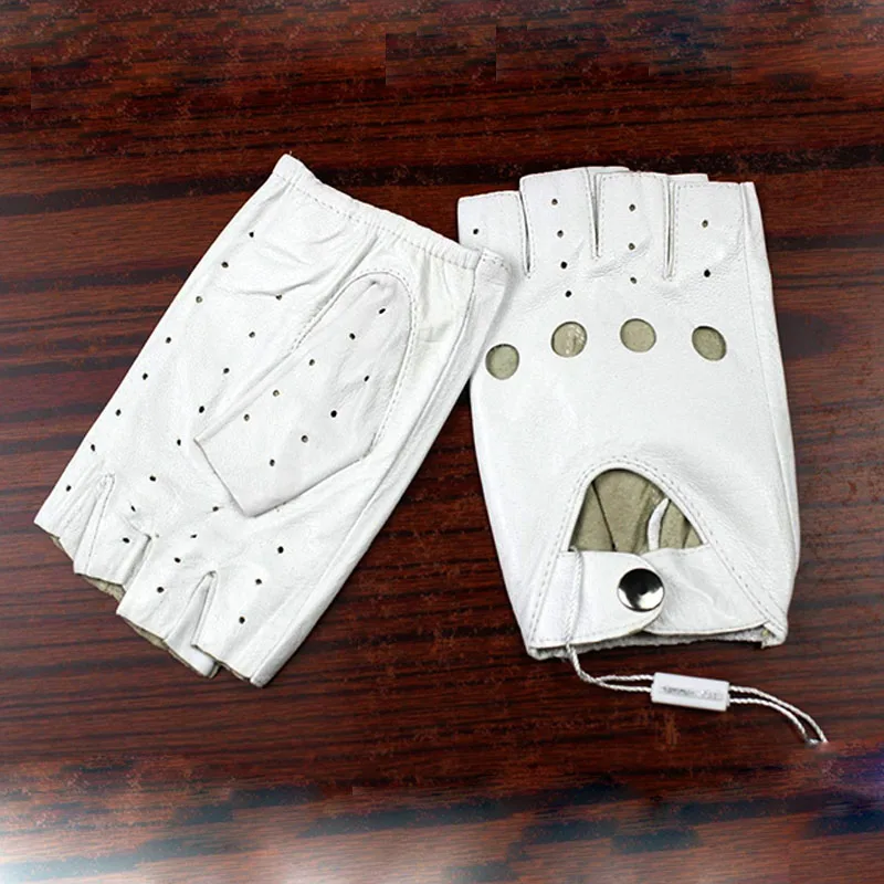 Кожаные перчатки с полупальцами женские тонкие короткие без подкладки весна
