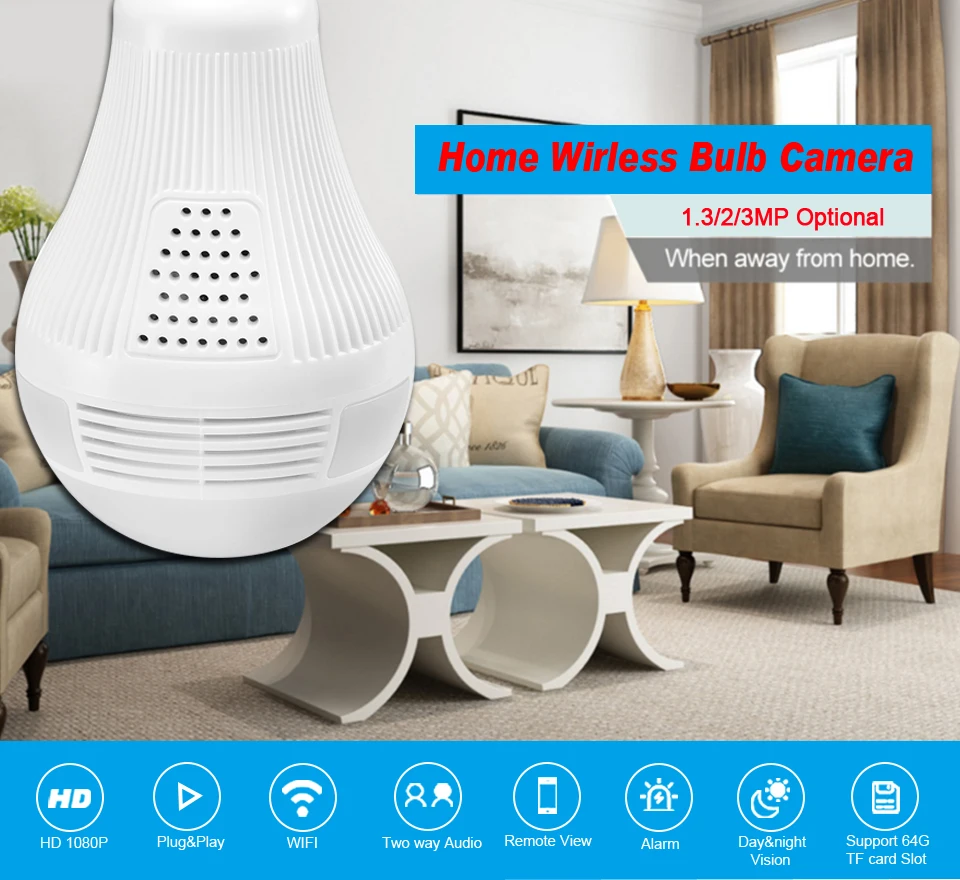 WakeView светодиодный светильник 960P Беспроводная панорамная Домашняя безопасность WiFi CCTV рыбий глаз лампа ip-камера в форме лампы 360 градусов Домашняя безопасность 1.3MP