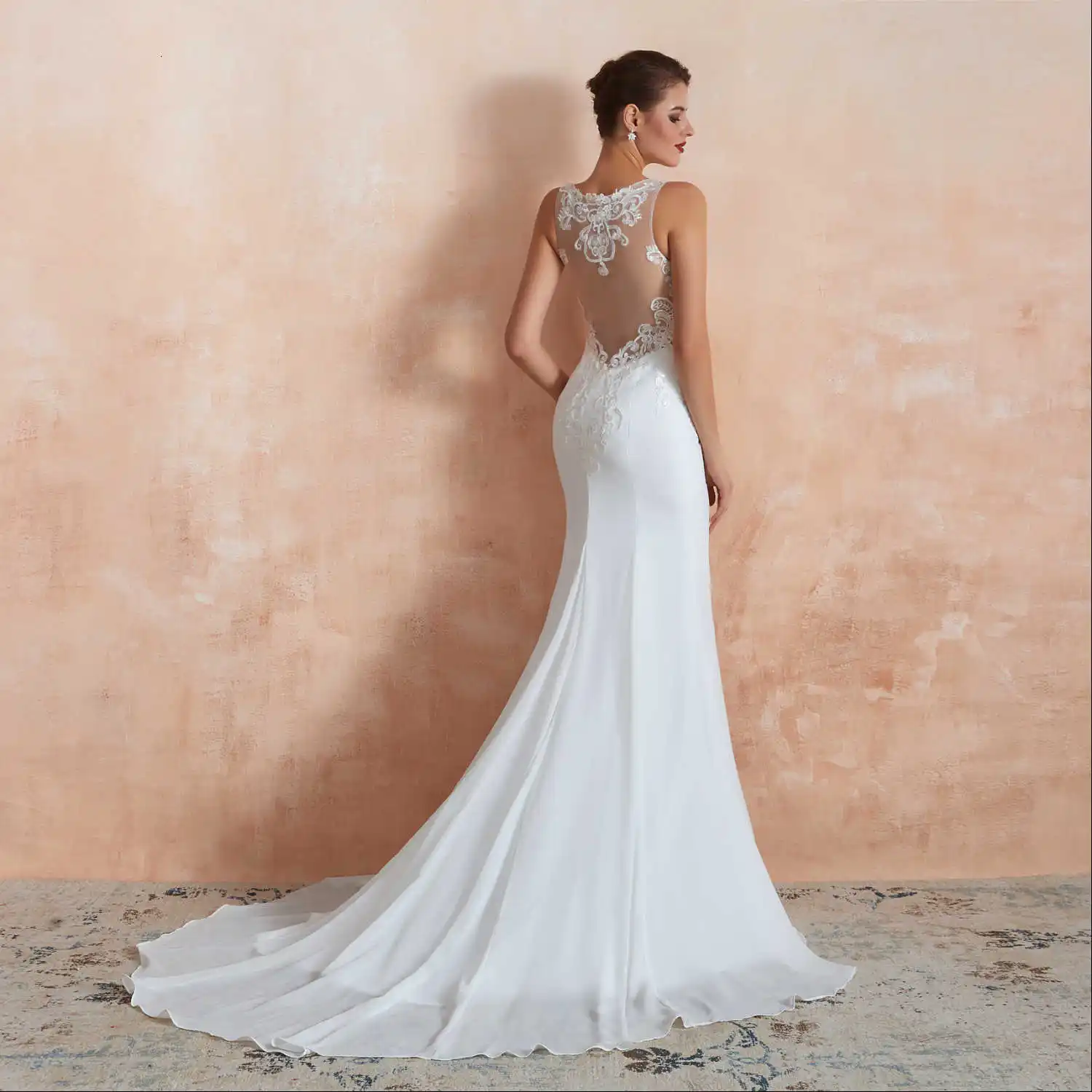 Vivian's Bridal Boho кружевное свадебное платье с аппликацией, сексапильная иллюзия, сетка, с коротким шлейфом, Пляжное шифоновое платье, простое