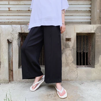 

Men's trousers fall 2019 slim solid color nine-point wide-leg trousers loose casual fashion individuality young men's wear