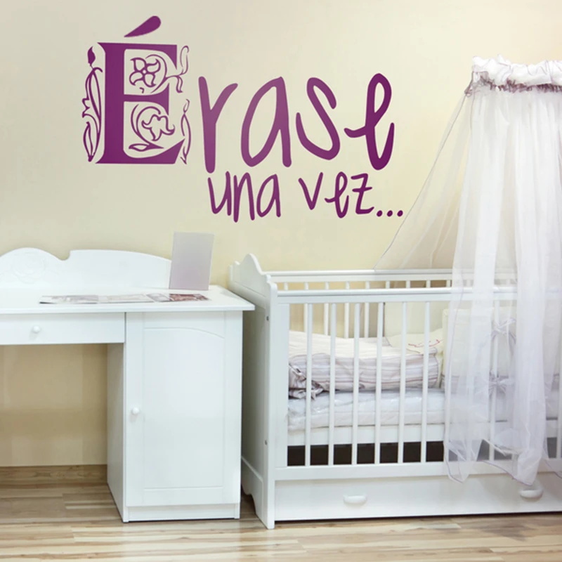 Cartoon Spanish Once upon a time Wall Sticker Kids Room Classroom Spanish Inspirational Quote Wall Decal Bedroom Vinyl Decor (3)