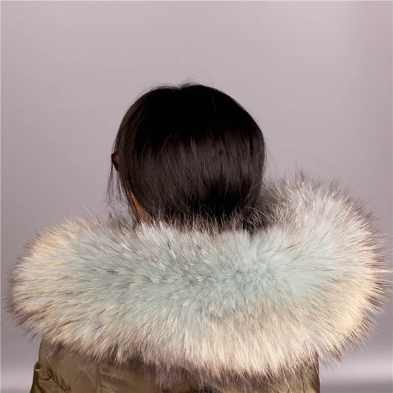 100% натуральный меховой воротник для парки пальто роскошный Теплый натуральный шарф енот женские Большие меховые шарфы мужские куртки