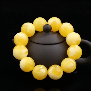 Натуральные браслеты из пчелиного воска для мужчин и женщин, белый цветок, янтарный браслет, Женский необработанный Янтарный Рудный желтый Рождественский браслет - Цвет камня: 12mm