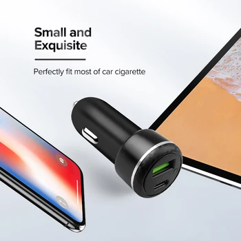 

QC3.0 Charger Type C + USB Dual Ports Aux Car Charger Cigarette Lighter Power Adapter Car GPS Tracker DVR Phone Charger TX528C-W