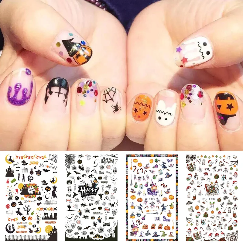 

1 Sheet Christmas Halloween Nail Water Decals Ghost Christmas Tree Bells Nails Design Accessories Transfer DIY Nail Art Stickers