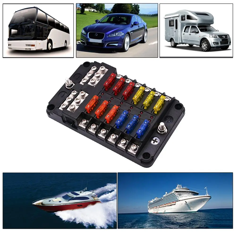 

12V 32V 12 Way Plastic Cover Fuse Box Holder With LED Indicator Light Auto Plastic Blade Fuse Box for Auto Car Boat Marine Trike
