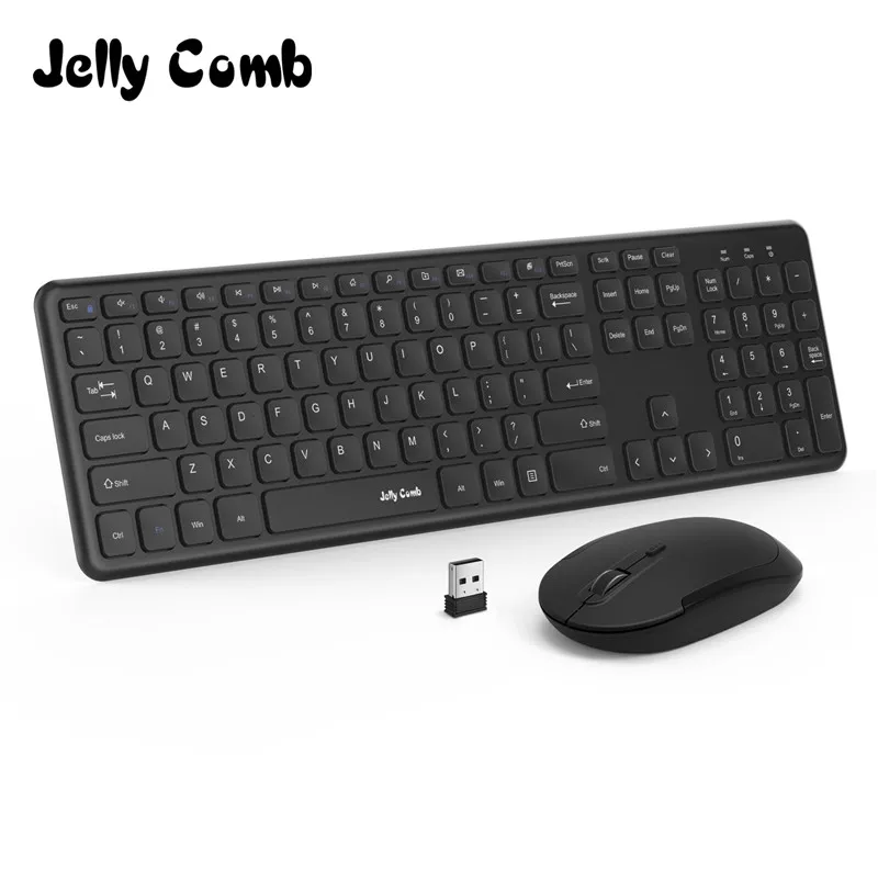 Rechargeable Bluetooth Keyboard Laptop Desktop PC Tablet-Black and Gray Jelly Comb Wireless Slim Keyboard with Number Pad Full Size Design for Windows iOS Android 