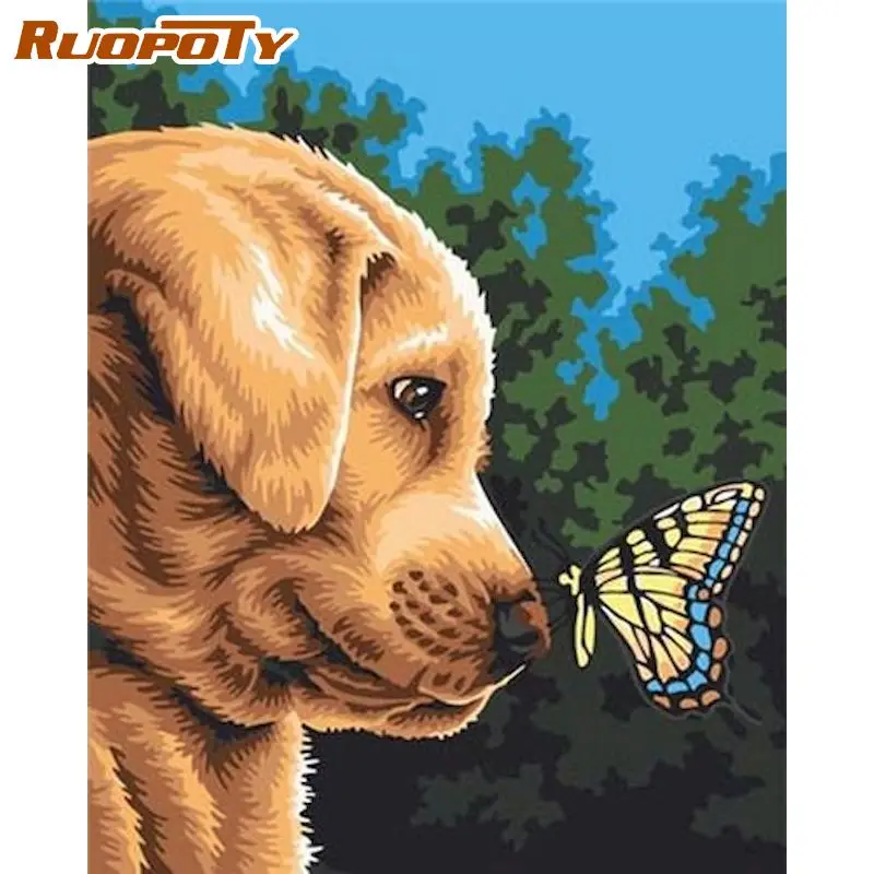 

RUOPOTY Paint By Number Dog Animal Kits For Adults Handpainted DIY Frame Picture By Number Home Decoration Gift 60x75cm