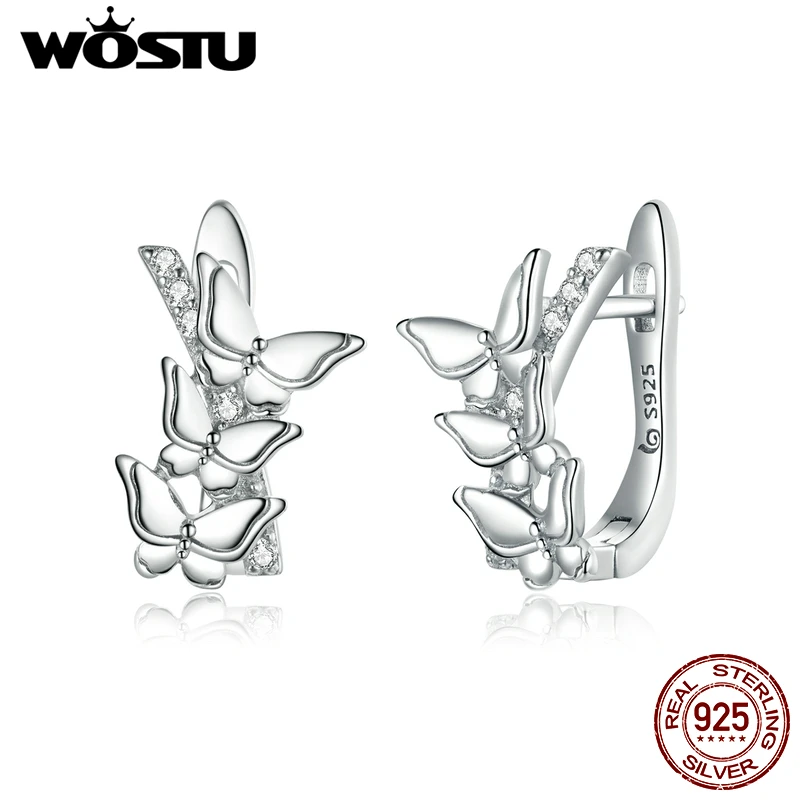 Женские серебряные серьги бабочки WOSTU Клипсы из стерлингового серебра 925 пробы с