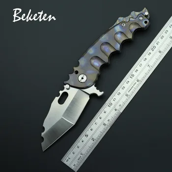 

BEKETEN Man War D2 Steel Folding Knife Titanium Handle Ball Bearing Outdoor Camping Tools Hunting Survival Pocket Fruit Knives