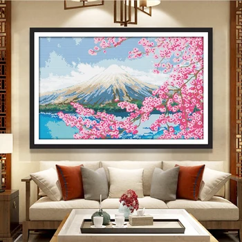

Joy Sunday Cherry tree in Mount Fuji Japan cross stitch kits counted Printed Chinese embroidery needlework decorations for home