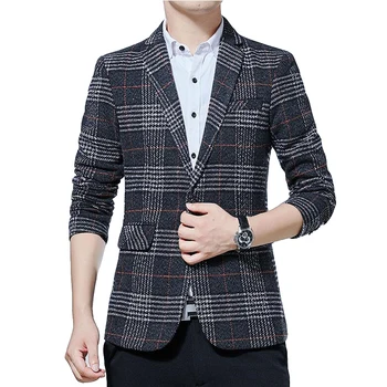 

2019 autumn new blazer men's suit jacket casual England plaid one button trend men's small suit Plus size Asian size 5XL