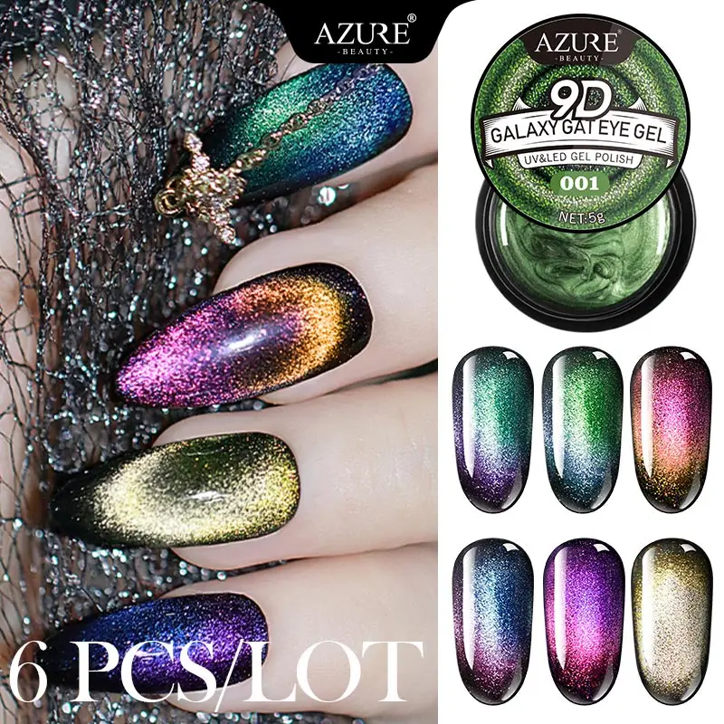 AZURE BEAUTY 9D Galaxy Cat Eyes светодиодный Гель-лак для ногтей магнит Стик Комплект инструментов для маникюра Полупостоянный Хамелеон кошачьи глаза УФ Гель-лак для ногтей