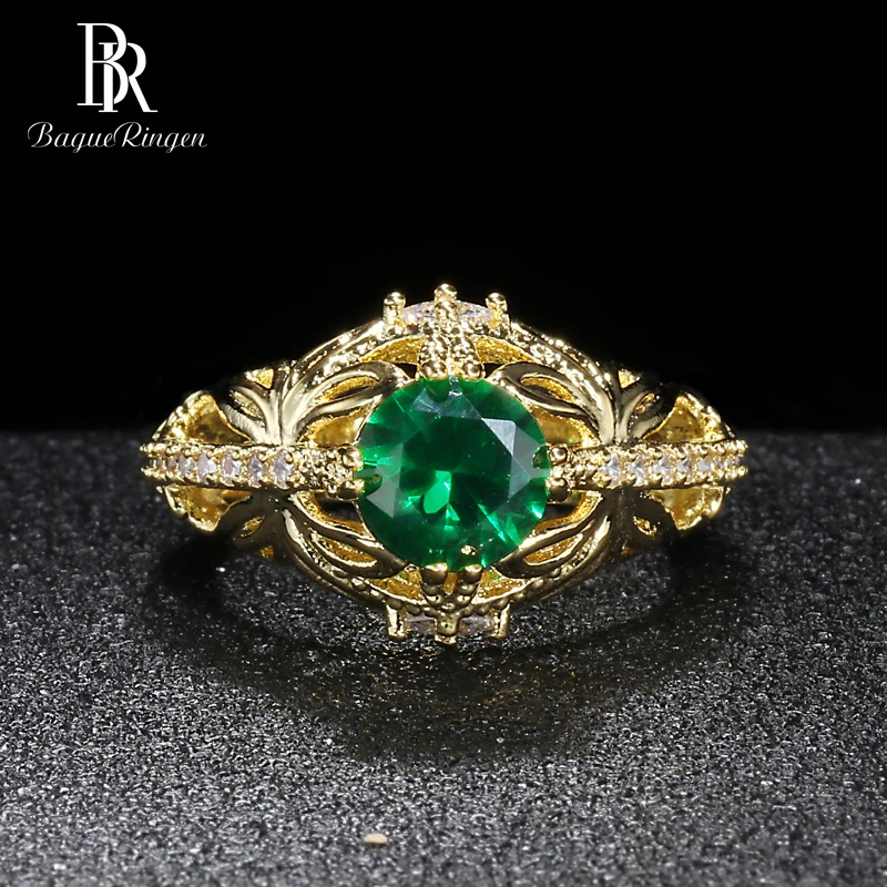 Bague Ringen, Овальный Изумрудный дворец, полый узор, серебро 925, ювелирное изделие, винтажное Драгоценное кольцо для женщин, Бабочка, корона - Цвет камня: Зеленый