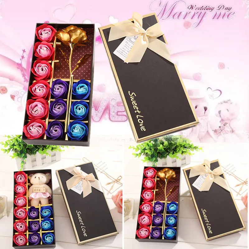 

Soap Flower 24K Gold Foil Flower Home Decoration Romantic 12pcs Soap Rose Gift Boxed Celebration Mother'S Day Beautiful