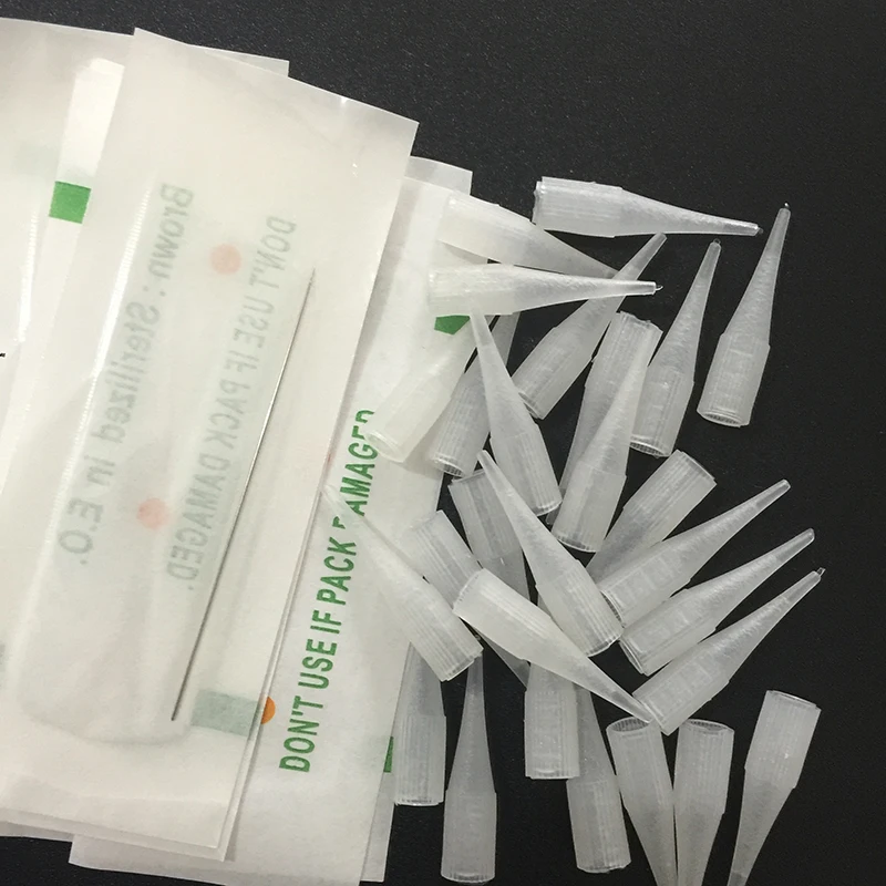 

50Pcs 0.35*50mm 1R Needles and 50Pcs 1R Frech/Sunshine Machine Needle Caps For Permanent Makeup Eyebrow Tattoo