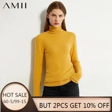 AMII Minimalism Otoño Invierno suéteres para mujeres casual liso básico suéteres de cuello alto para mujeres suéteres para mujer 12060098